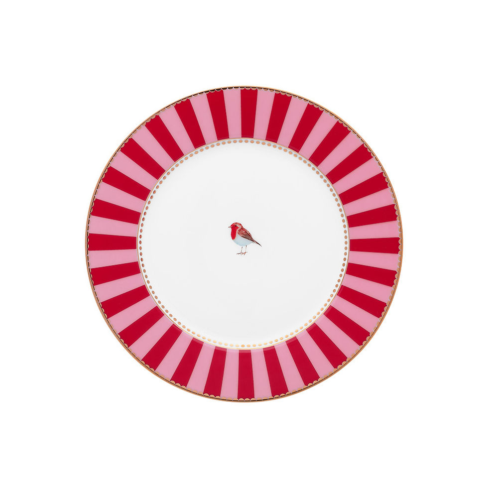 prato pão vermelho listrado passarinho porcelana