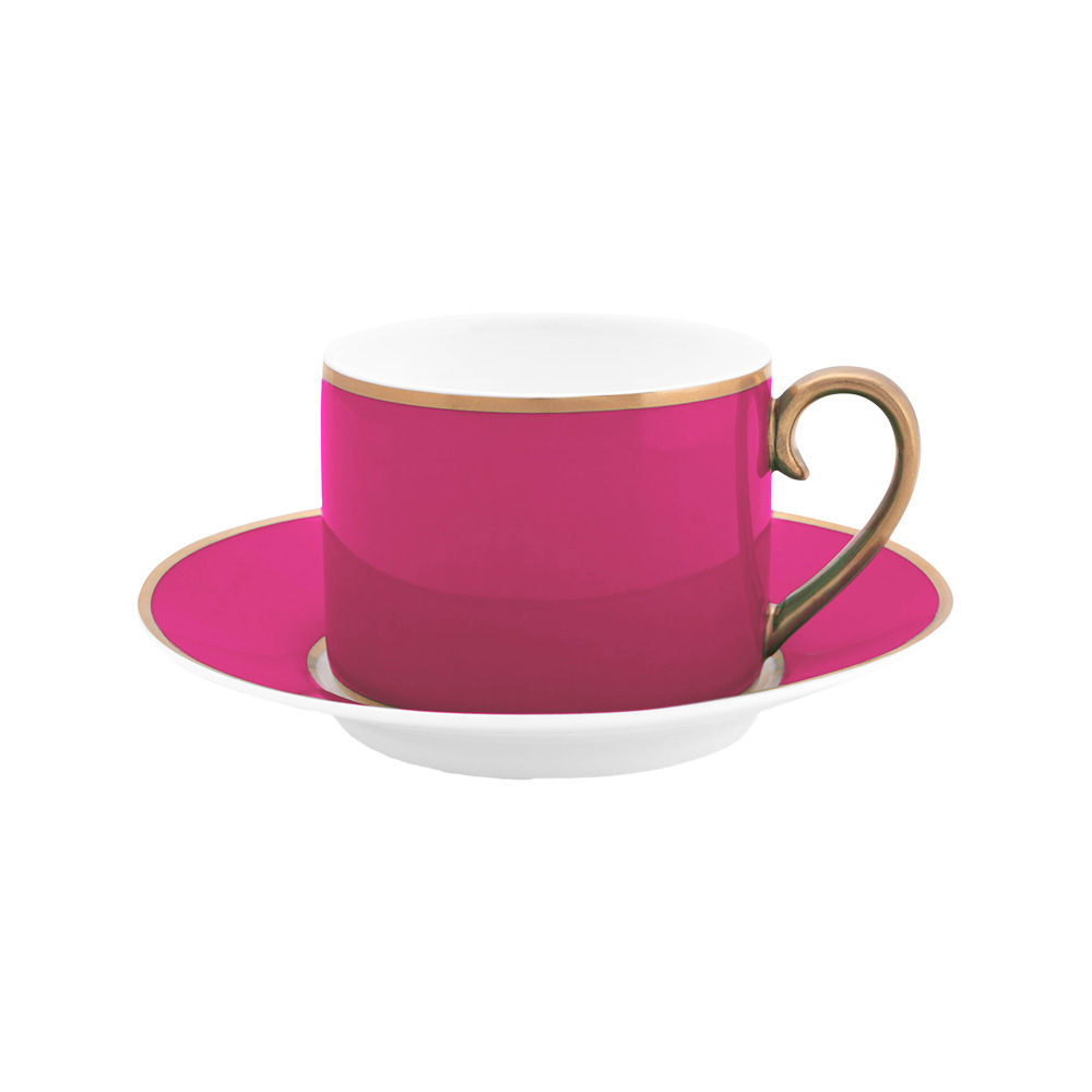 xícara cha rosa dourado porcelana mesa posta