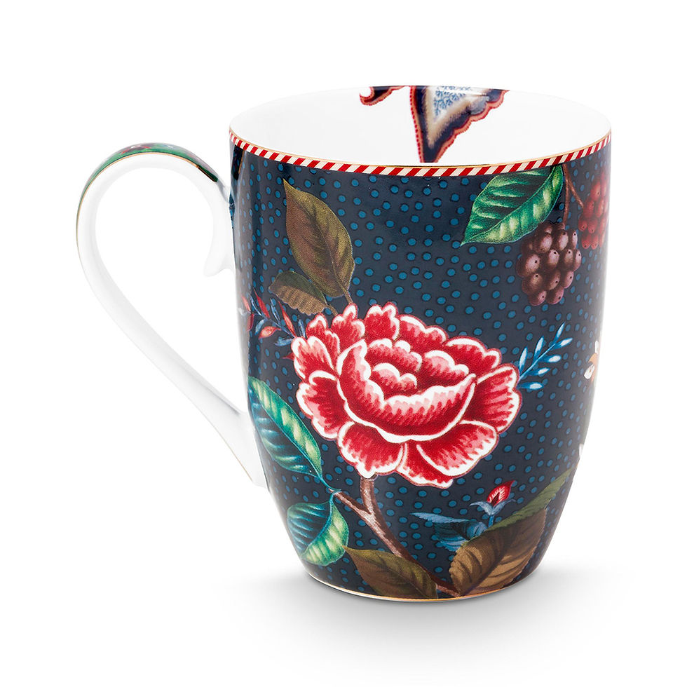 Miniatura: set presente duas canecas grandes azuis flores decorada porcelana