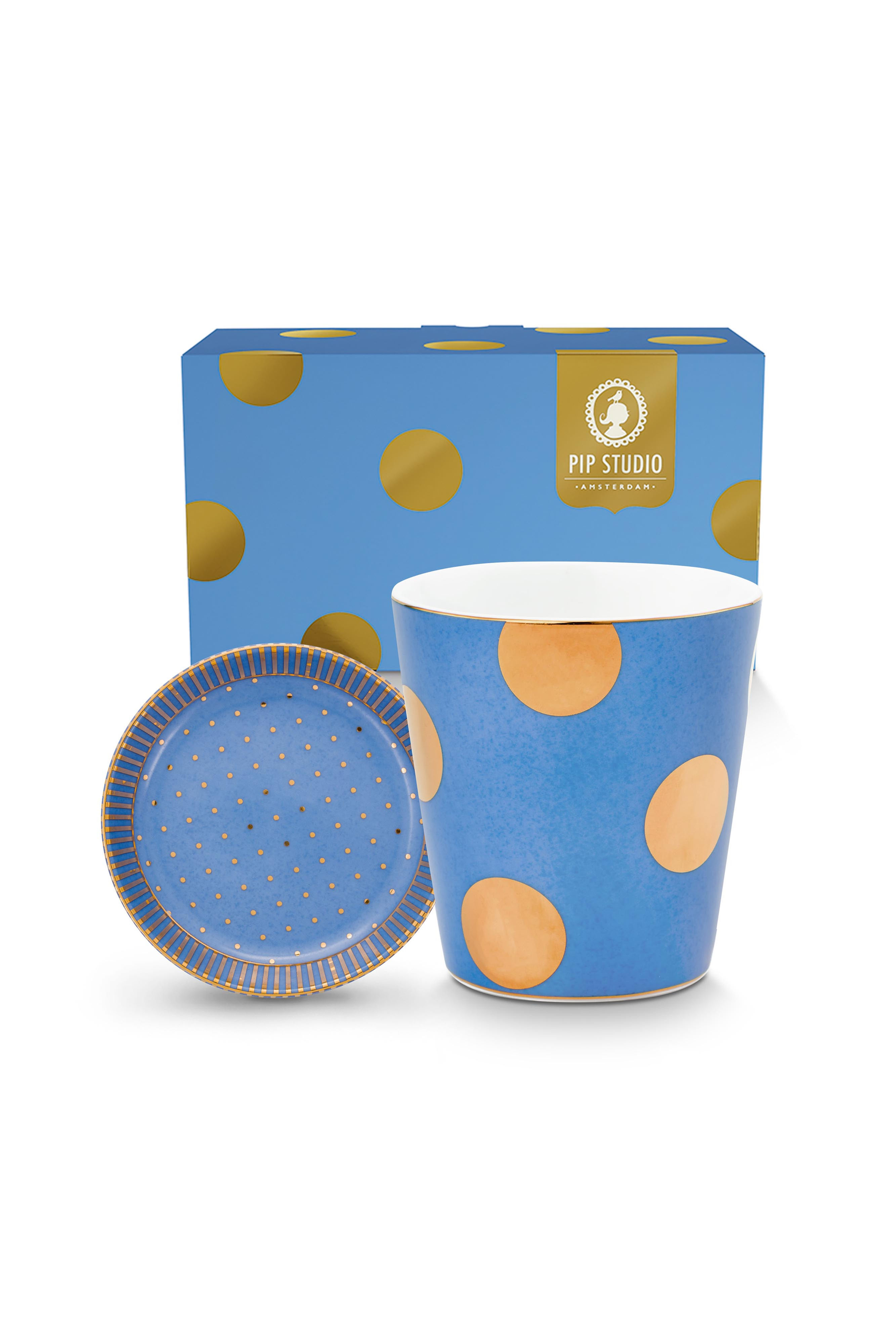 Set Caneca s/ Alça e Mini Prato Azul Claro - Dot Delight - Pip Studio