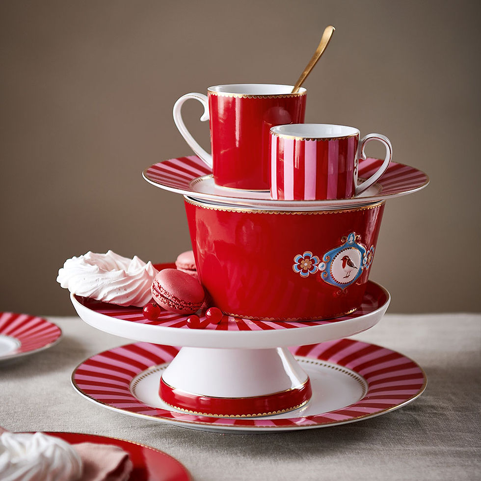 prato jantar listras vermelho porcelana louça decorada