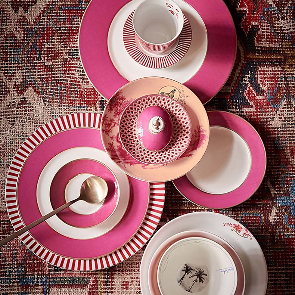 Miniatura: prato pão rosa com dourado porcelana pip chique