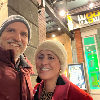 Ben Garvin and Lindsey Seavert outside Wooly Mammoth Theater in Washington D.C.