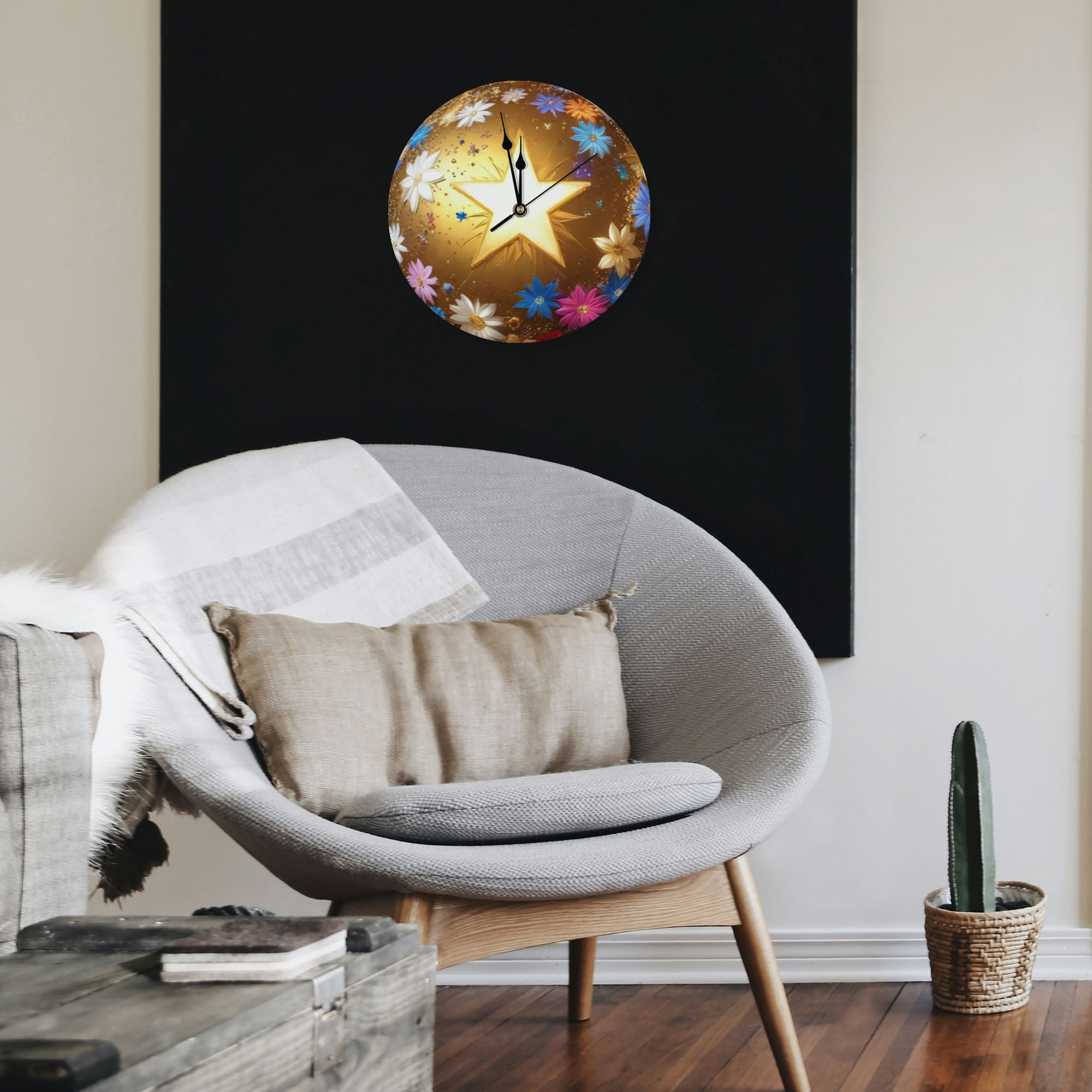 lyllybee Star Flow CUSTOM Wood Wall Clock Decorative Round Shape - No scale