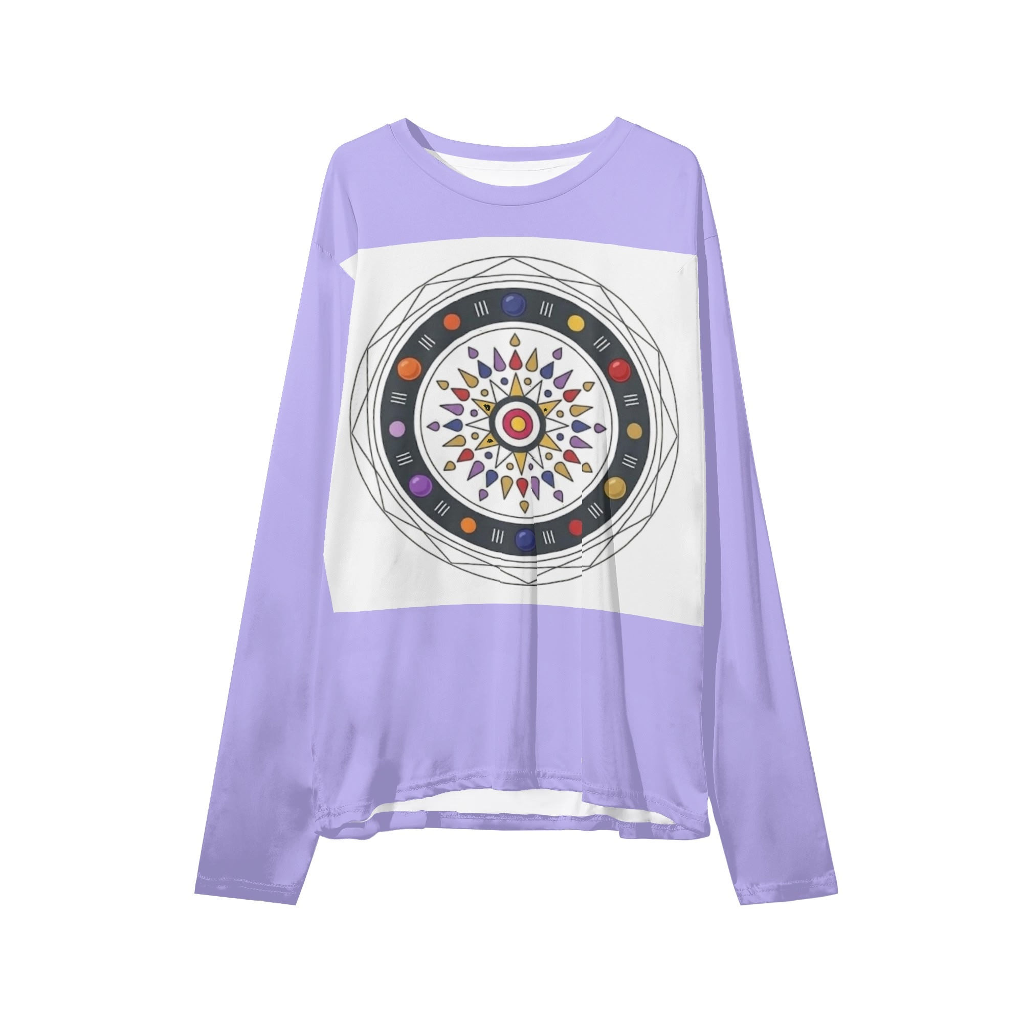 Lyllybee Purple Geometric Mandala Art Crew Long Sleeve Shirt