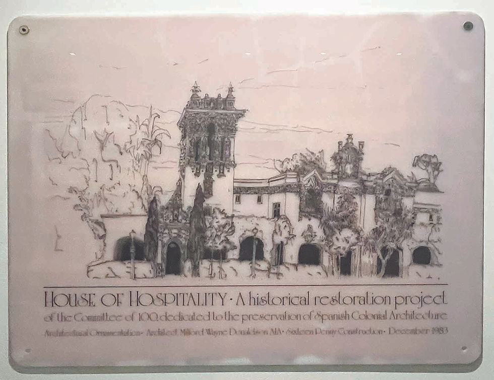 A project sign for the 1997 reconstruction of the House of Hospitality hung in the opening alcove for the exhibition.