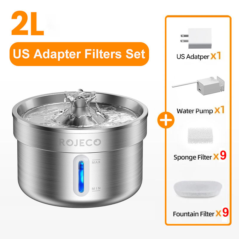Thumbnail: ROJECO Stainless Steel Pet Drinking Fountain Automatic Cat Water Fountain Smar