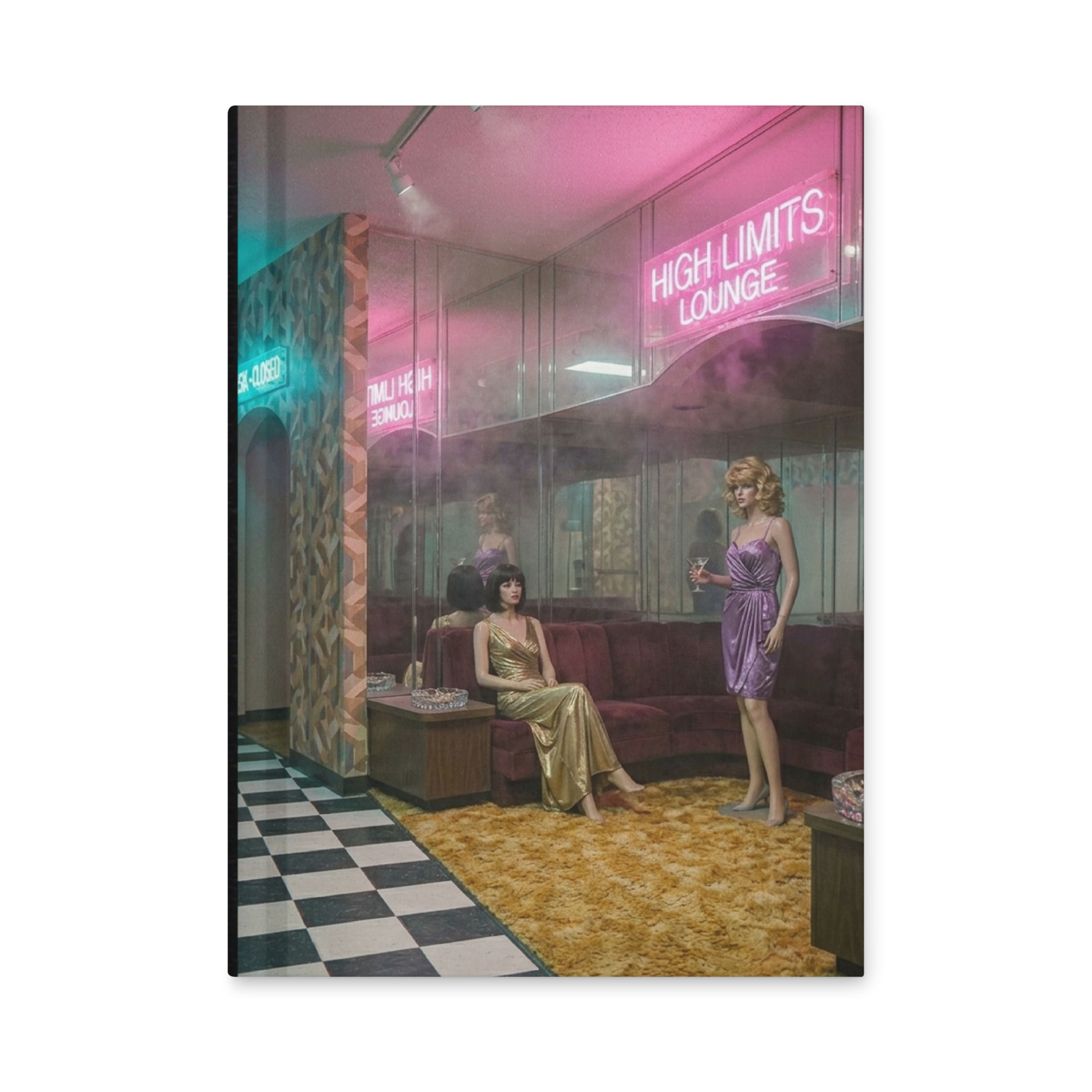 High Limits Lounge hardcover journal featuring a neon VIP casino lounge, liminal interior, and retro cinematic aesthetic.