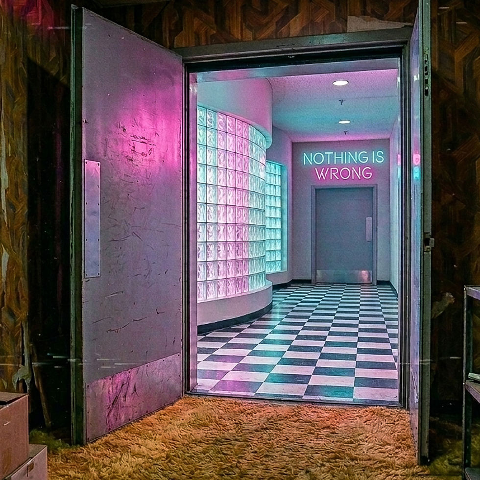 Dreamcore wall art | Checkerboard hallway leading toward hidden elevators | Beyond the Backrooms Vol. 001 | Fever Cinema