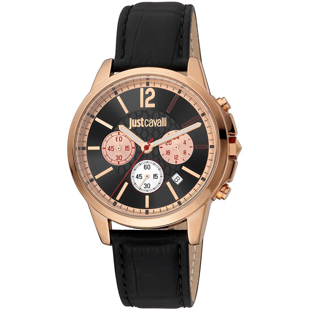 Just Cavalli Black Leather Dress Watch