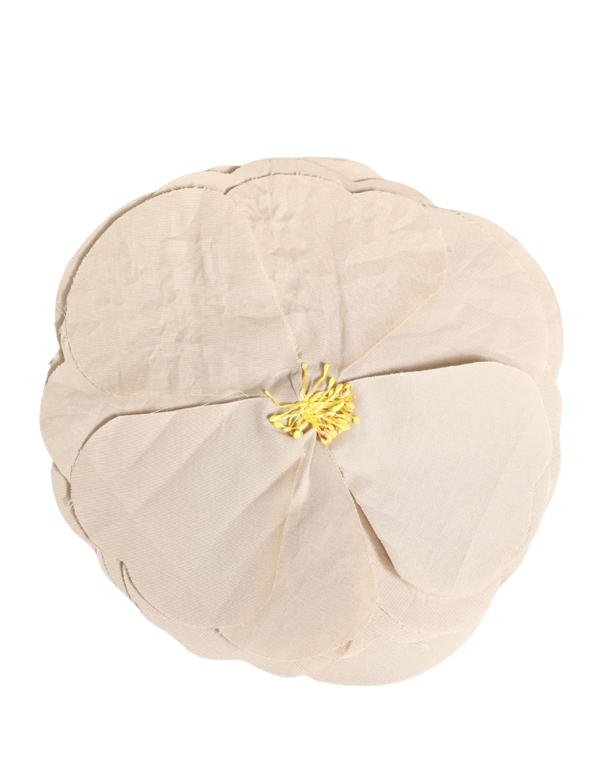 Dolce & Gabbana Beige Floral Motif Silk Blend Poplin Fabric Pin Brooch
