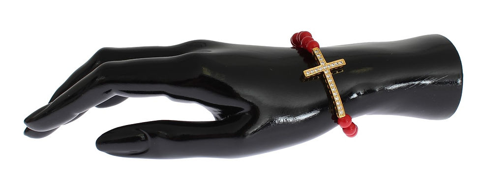 Thumbnail: Nialaya Red Coral Gold CZ Cross 925 Silver Bracelet