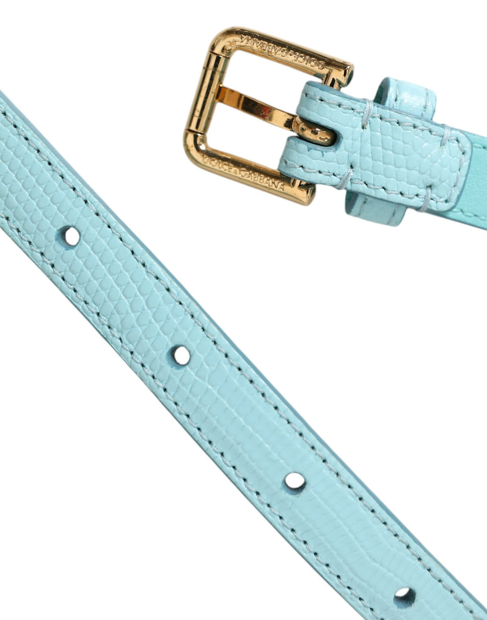 Thumbnail: Dolce & Gabbana Light Blue Leather Crystal Chain Waist Belt