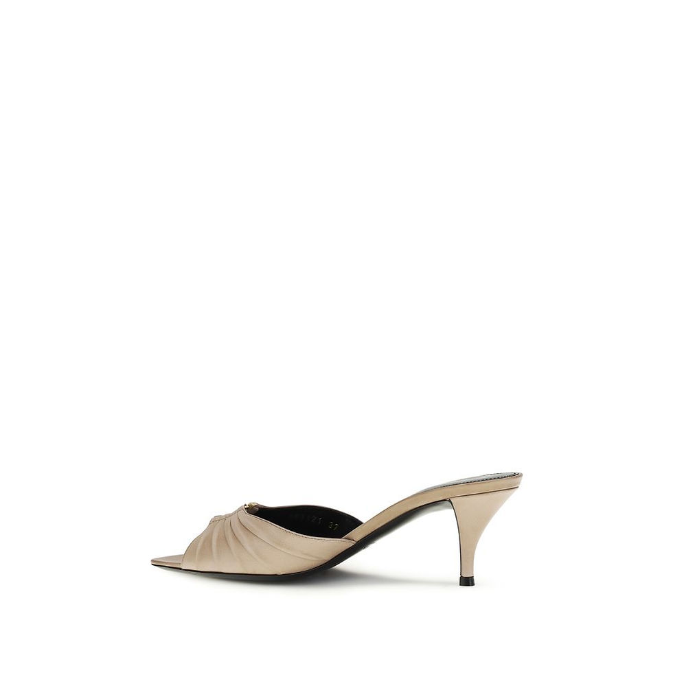 Thumbnail: Saint Laurent Beige Calf Leather Bos Taurus Mules