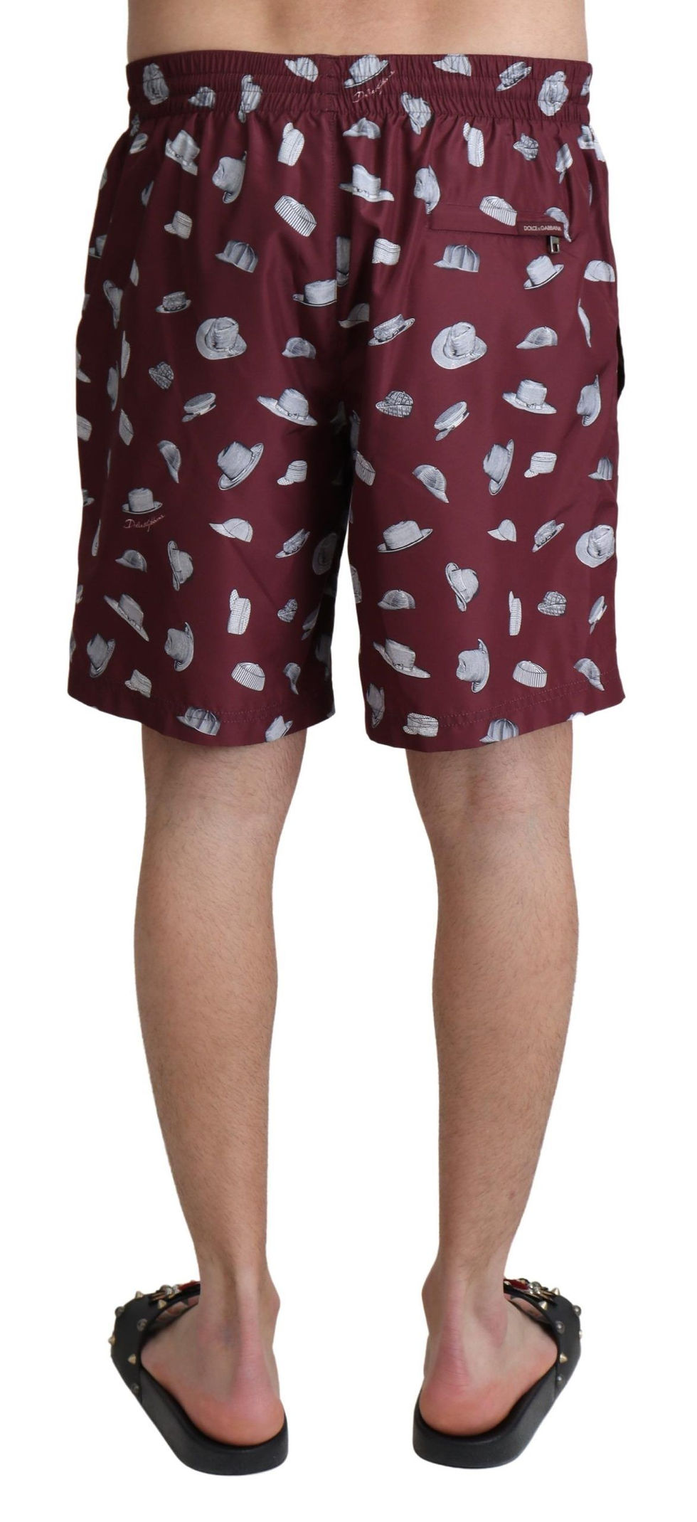 Thumbnail: Dolce & Gabbana Maroon Hats Print Beachwear Shorts Swimwear