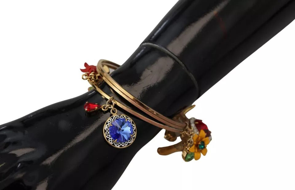 Thumbnail: Dolce & Gabbana Multicolor Crystal Gold Tone Brass Bangle Bracelet