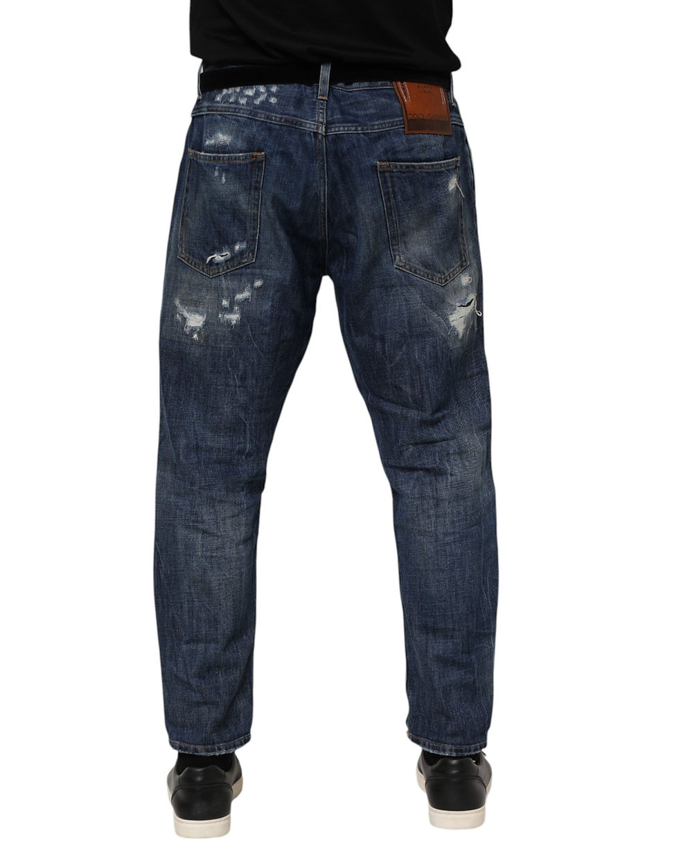 Thumbnail: Dolce & Gabbana Blue Cotton Tattered Tapered Men Denim Jeans