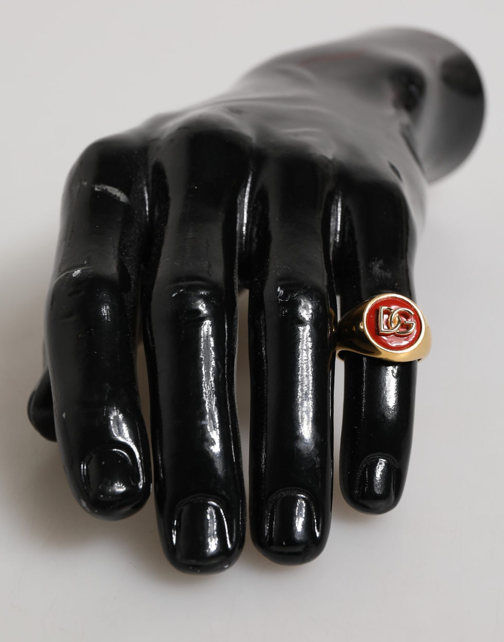 Thumbnail: Dolce & Gabbana Gold Tone Real Brass Red DG Logo Men Ring