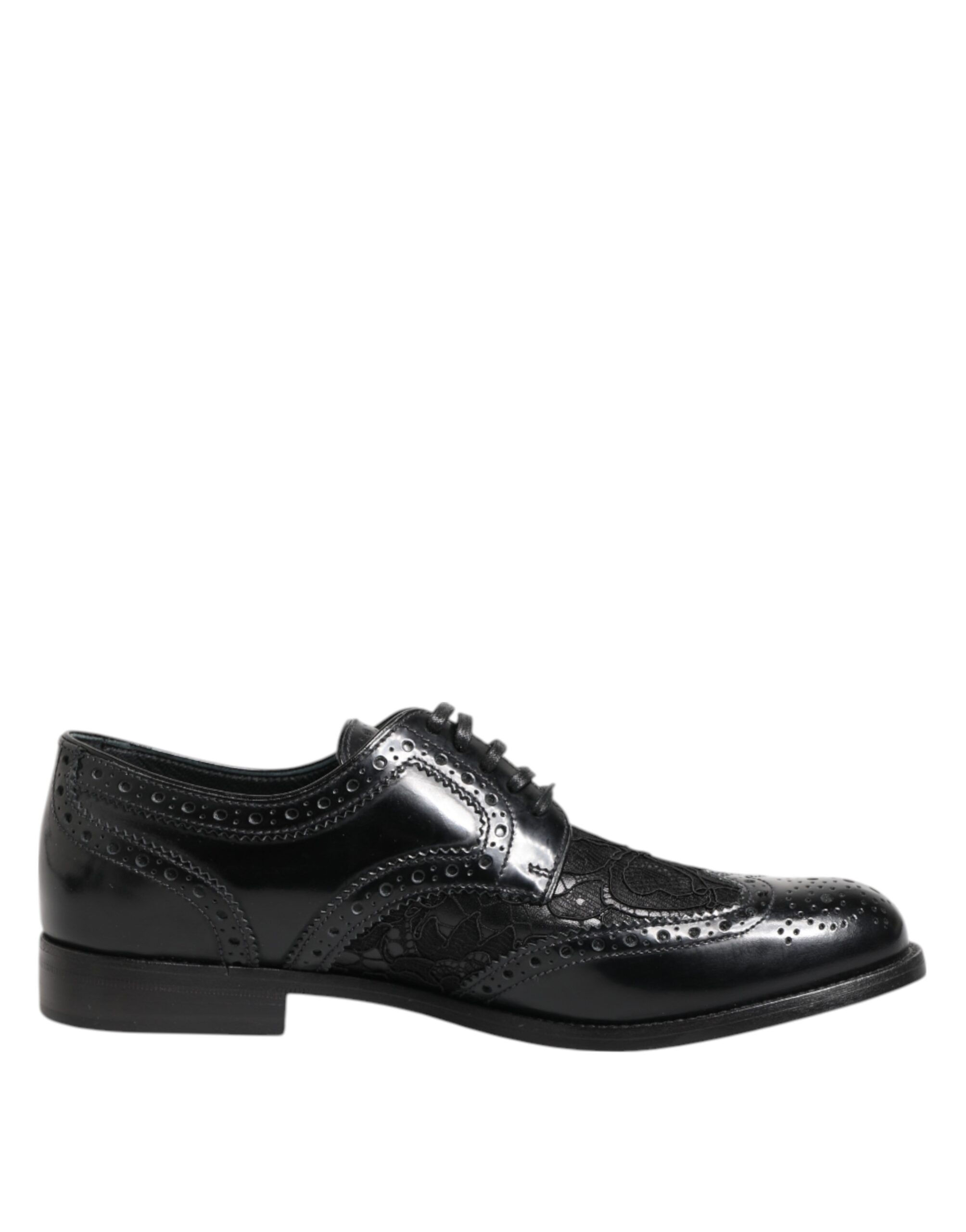 Dolce & Gabbana Black Leather Floral Lace Dress Formal Shoes