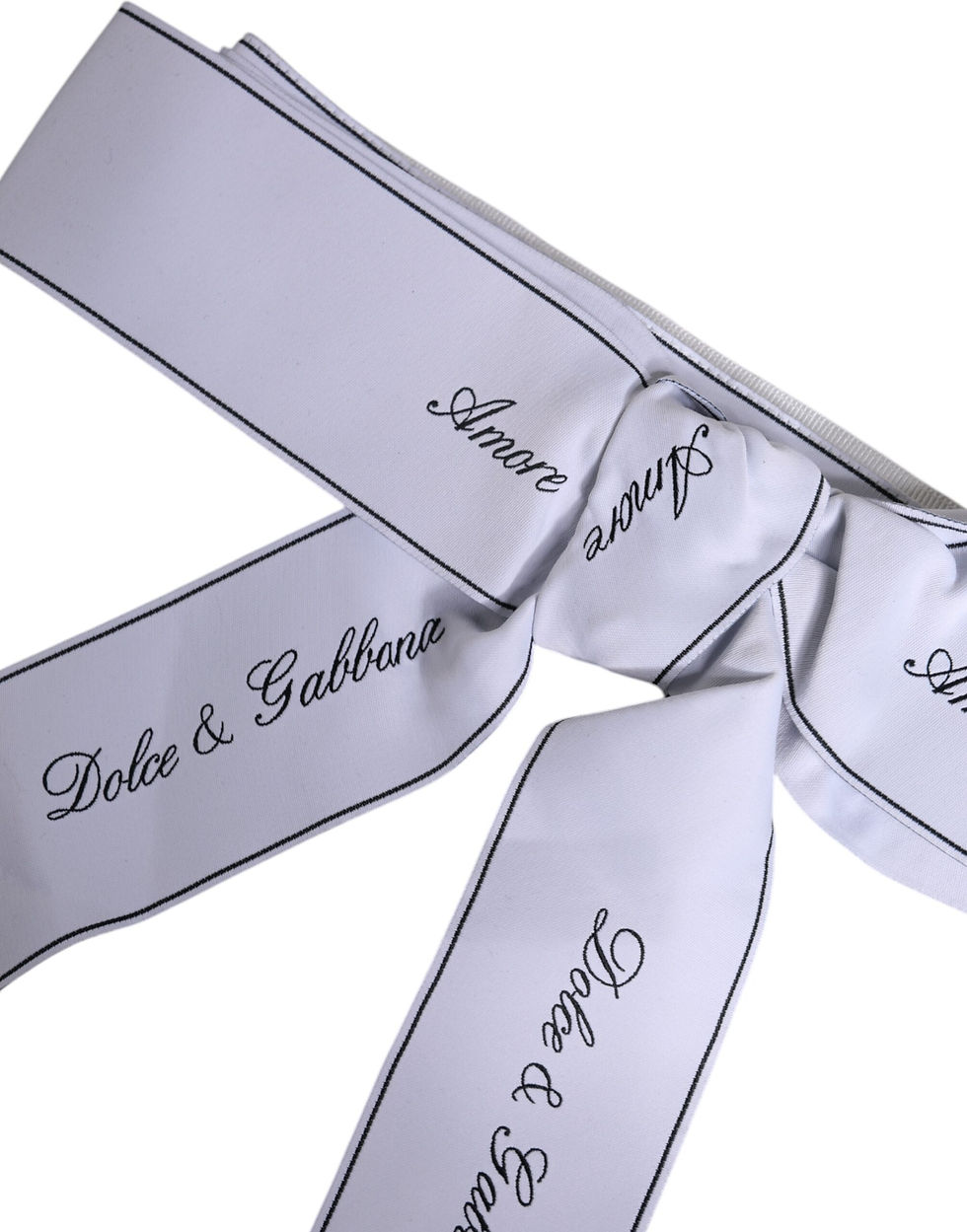 Thumbnail: Dolce & Gabbana White Waist Ribbon Wide Bow Logo Belt