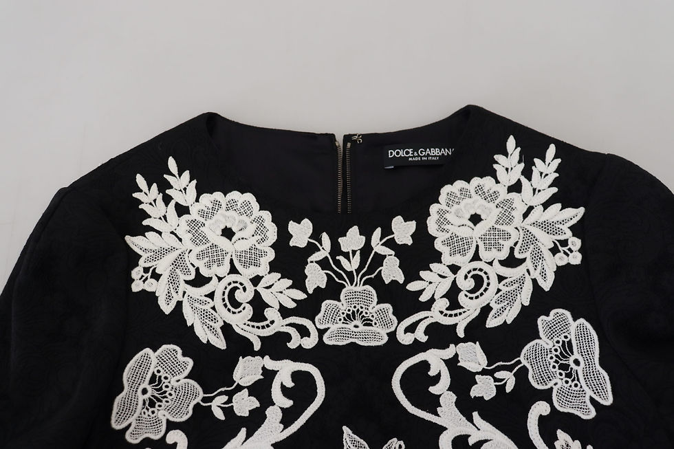 Thumbnail: Dolce & Gabbana Black Lace Trim Half Sleeves A-line Dress