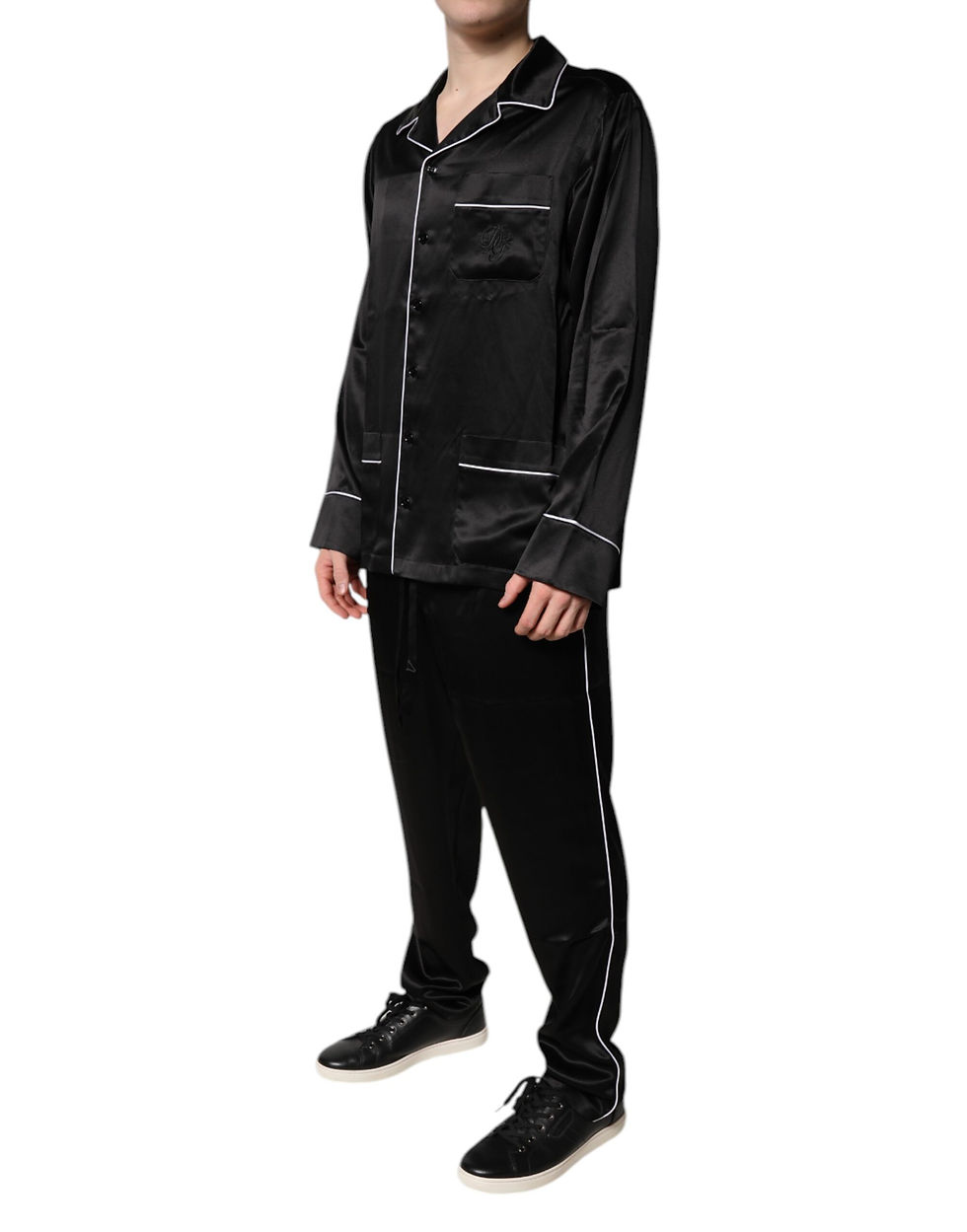 Thumbnail: Dolce & Gabbana Black Silk Shirt Pants Pajama Set Sleepwear