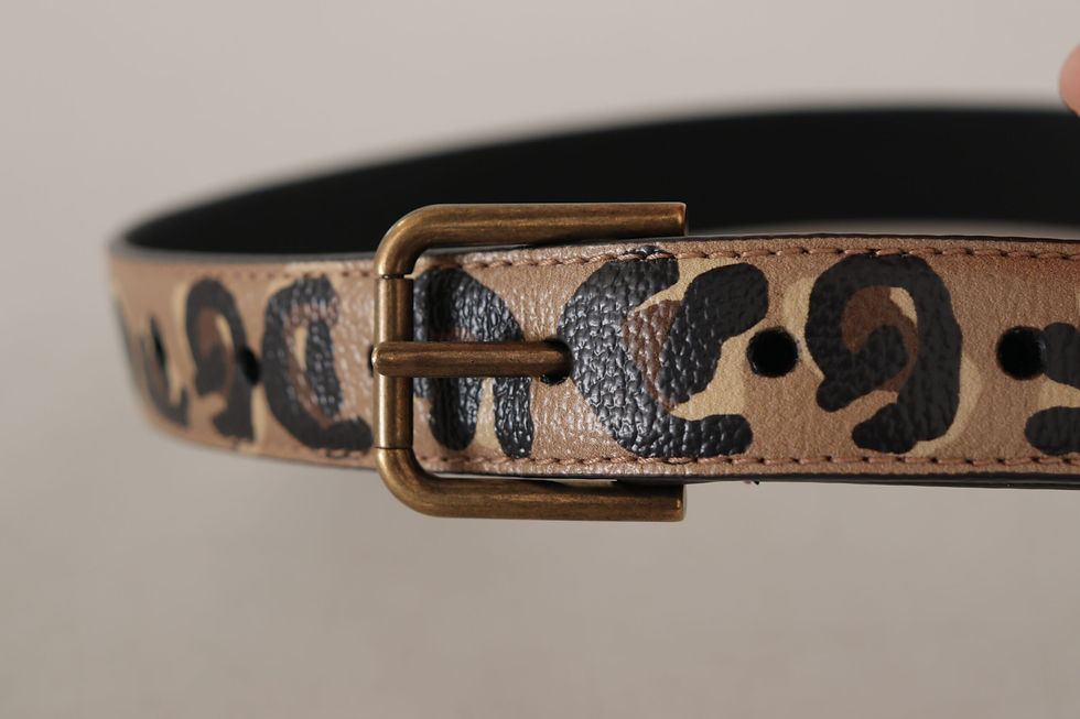Thumbnail: Dolce & Gabbana Brown Leopard Print Vintage Metal Waist Buckle Belt