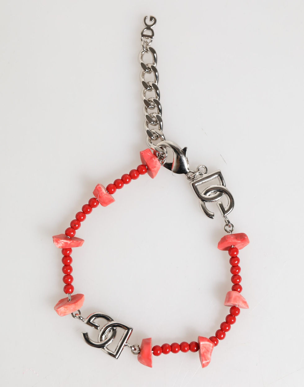 Thumbnail: Dolce & Gabbana Silver Tone Brass Beaded Resin DG Logo Chain Men Bracelet