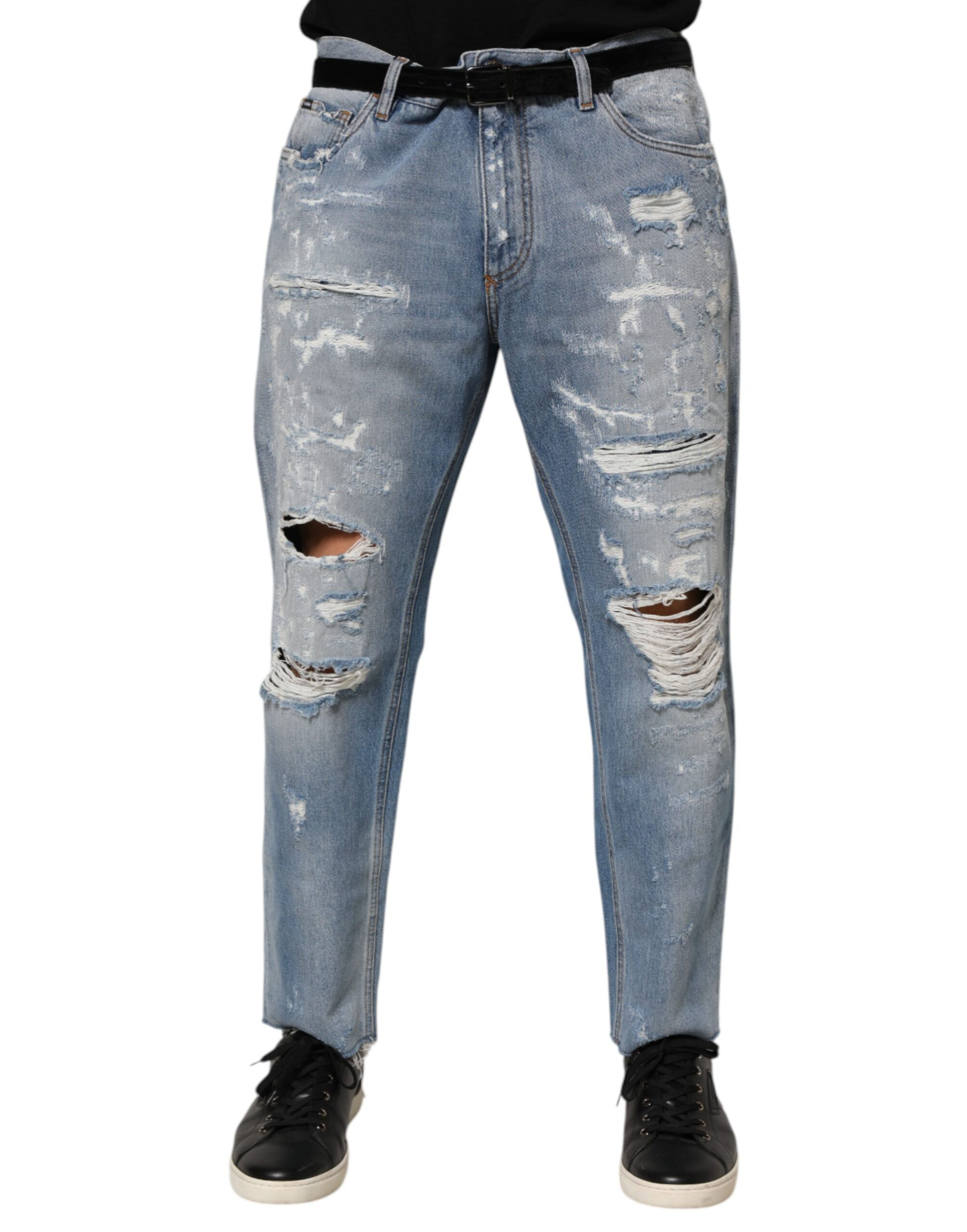 Dolce & Gabbana Blue Distressed Ripped Denim Pants Jeans