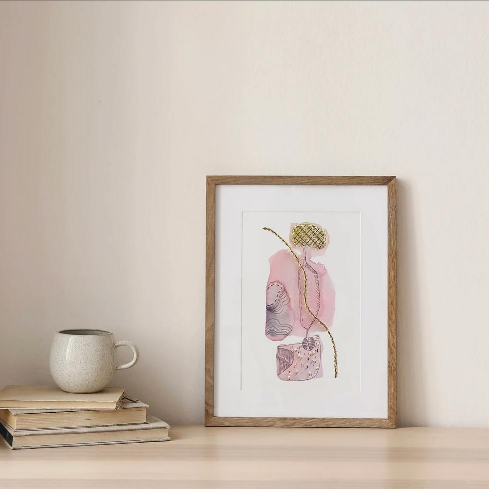 encre sur papier brodé