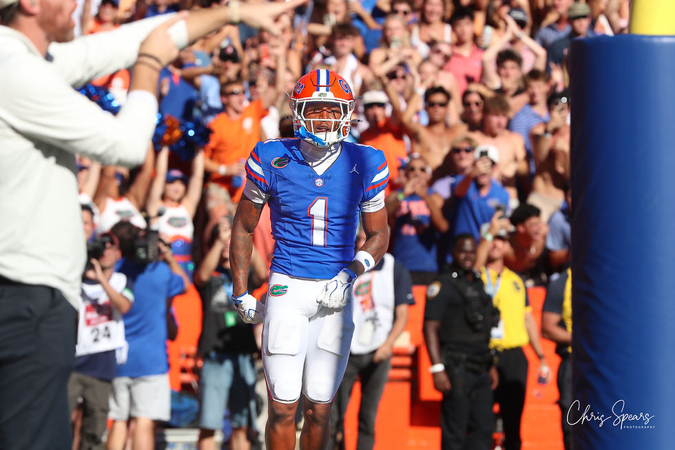 A Florida player takes the field before a sellout crowd at Ben Hill Griffin Stadium. Photo by Chris Spears, GatorBait Media.