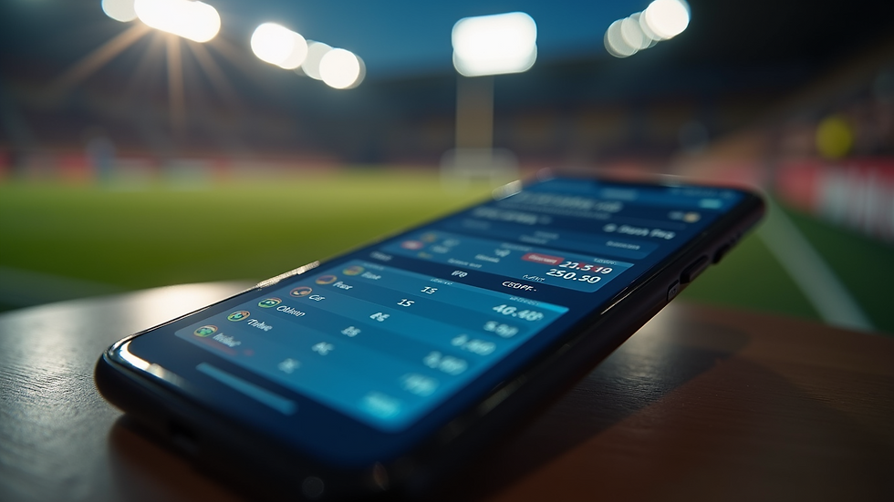 High angle view of a smartphone displaying a sports betting app with live odds