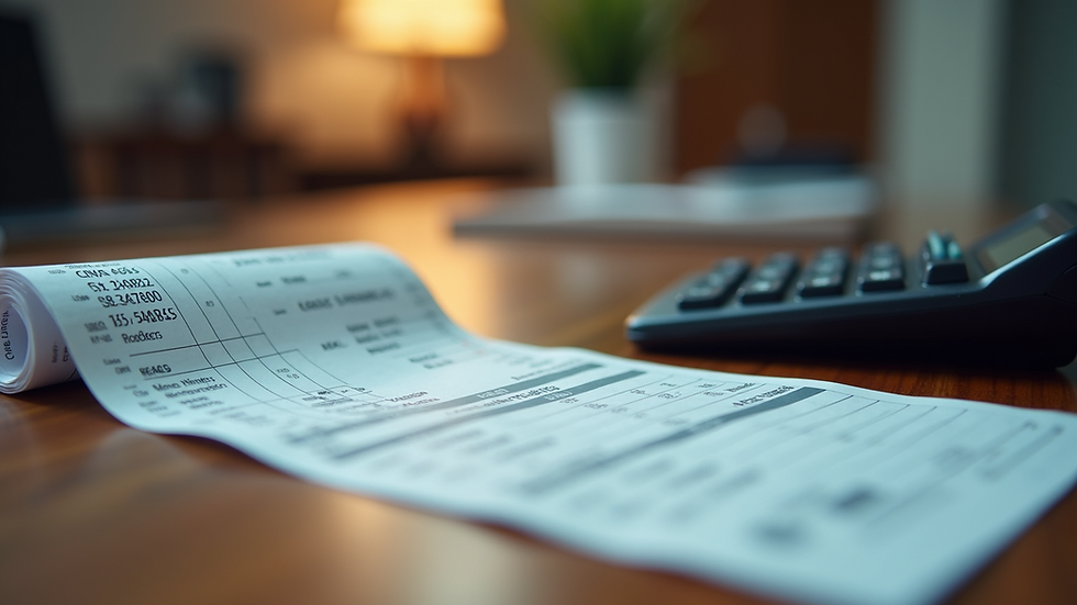 Eye-level view of a sports betting ticket and calculator on a wooden table