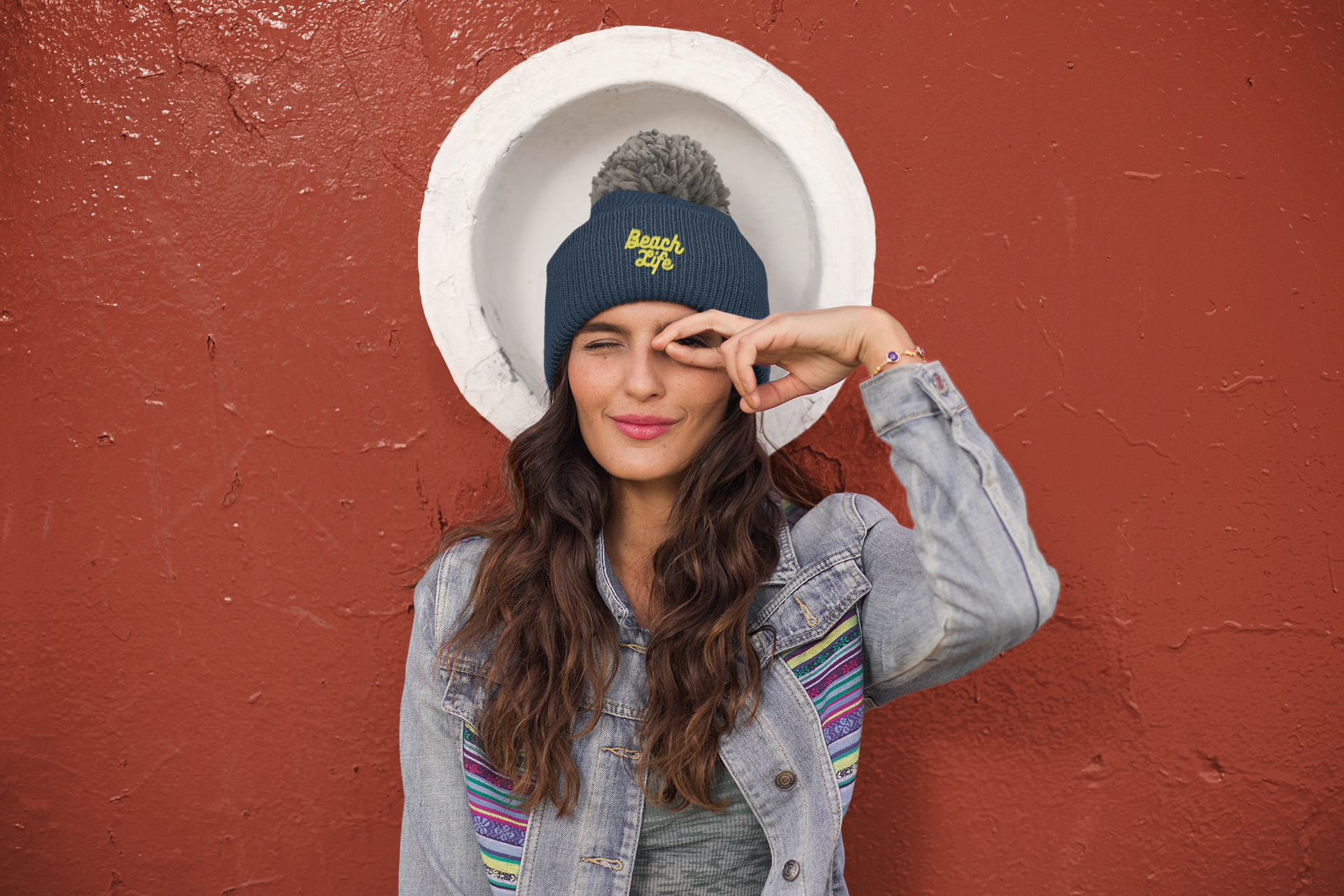 Beach Life Pom-Pom Beanie - Yellow