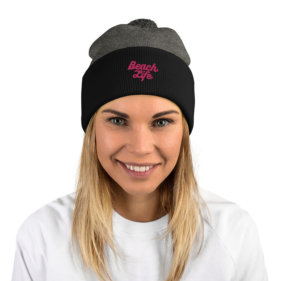 Thumbnail: Beach Life Pom-Pom Beanie - Pink