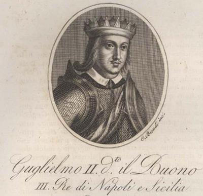 Супруг Жанны, король Сицилии Вильгельм II Добрый. Гравюра, Италия.