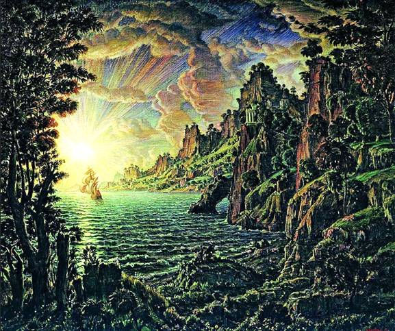 Константин Богаевский. Корабли. Вечернее солнце. 1912