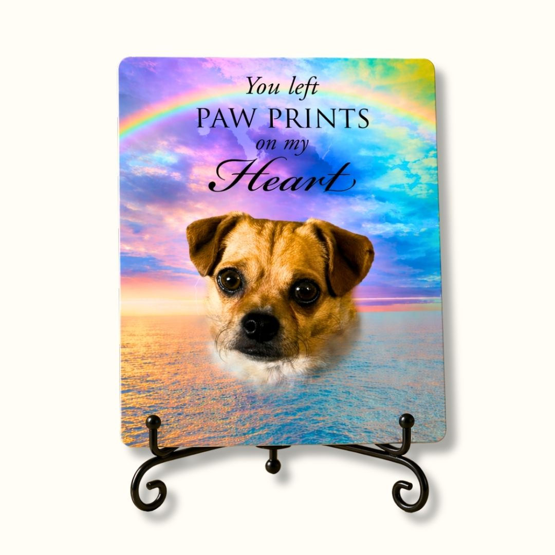 Personalized pet photo portrait printed on aluminum with custom pet photo and optional name, date or quote
