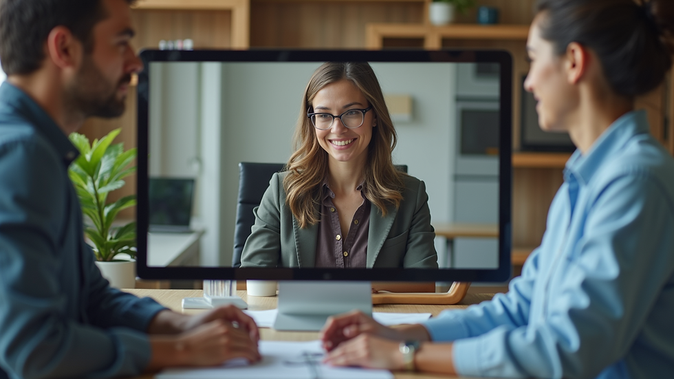Close-up view of a virtual team leader engaging with remote employees