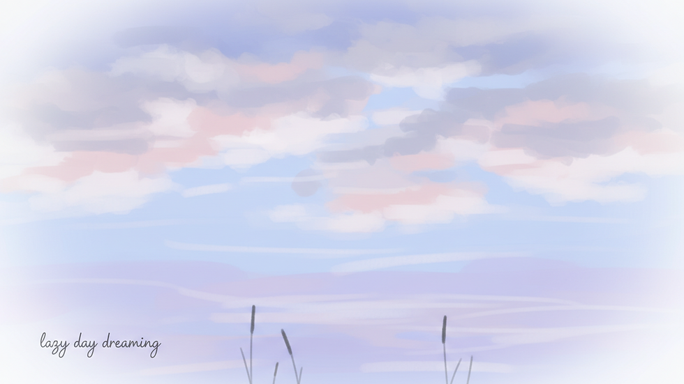 Close-up view of a calm lake reflecting a cloudy sky