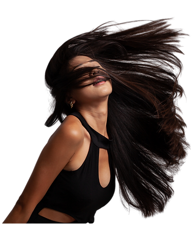 image of woman shaking her hair in the air