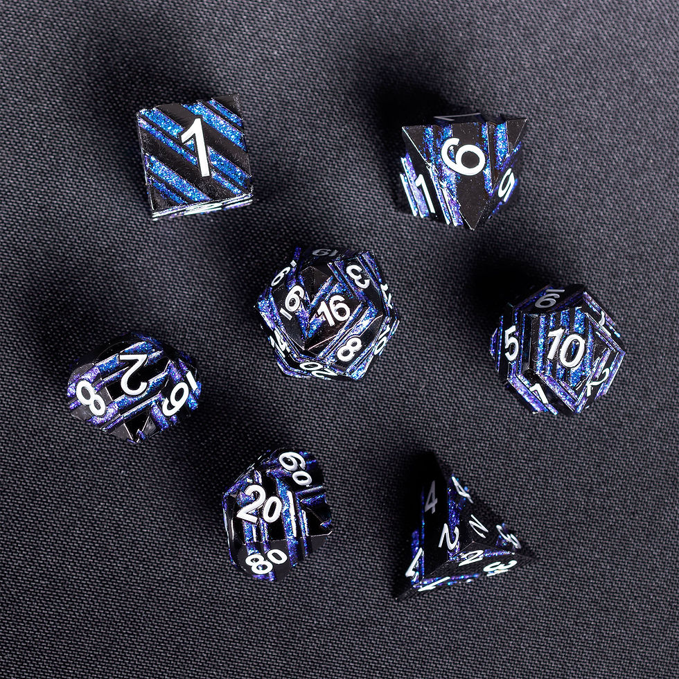 Miniature : Lot de 7 dés- Métal- Noir et bleu