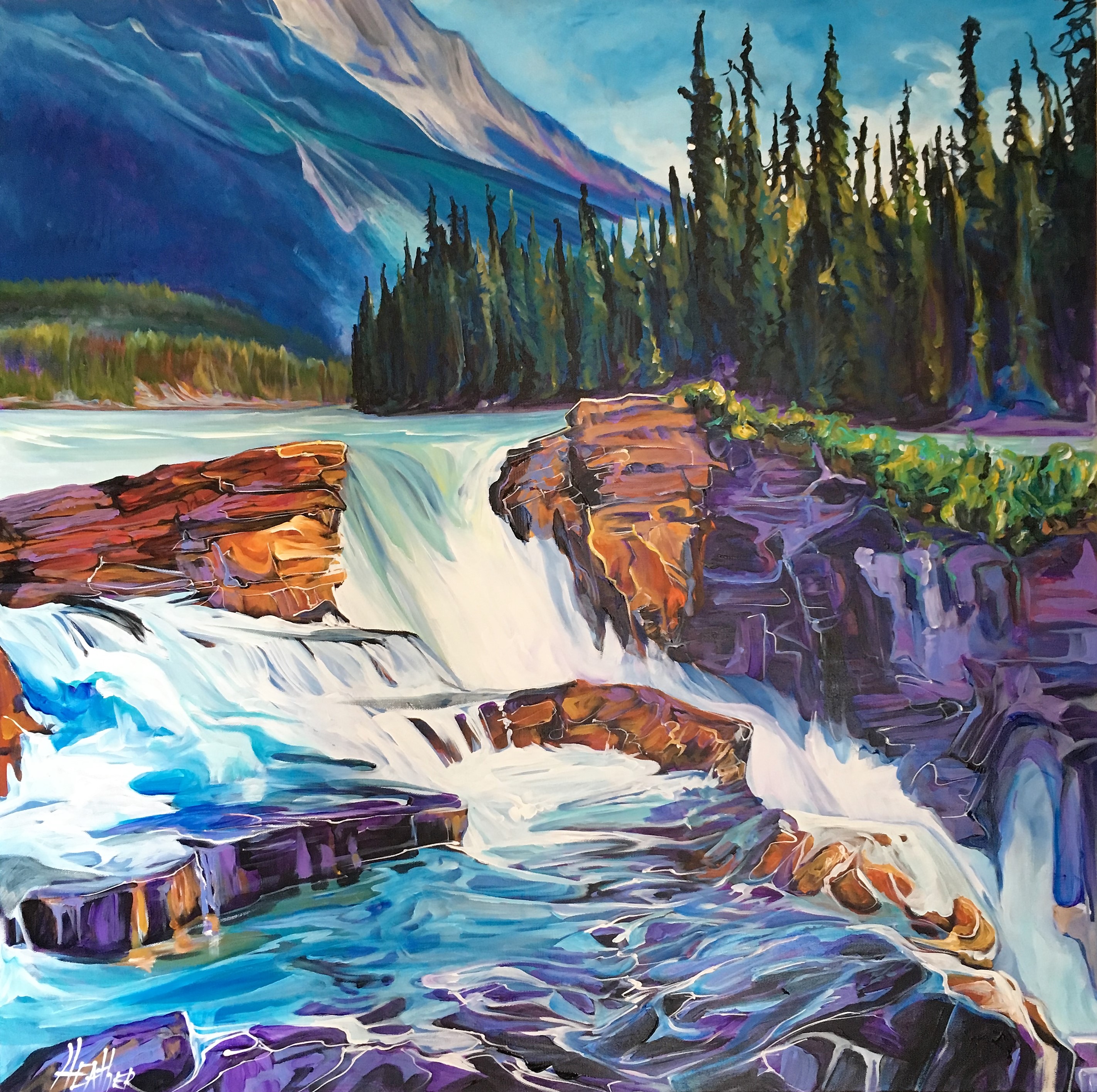 Sunny Day AthabascaFalls 36x36 SOLD