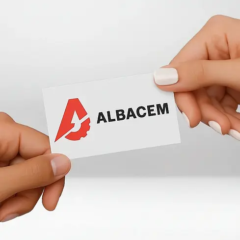 Biglietto da visita con il logo ALBACEM, azienda specializzata in demolizione controllata