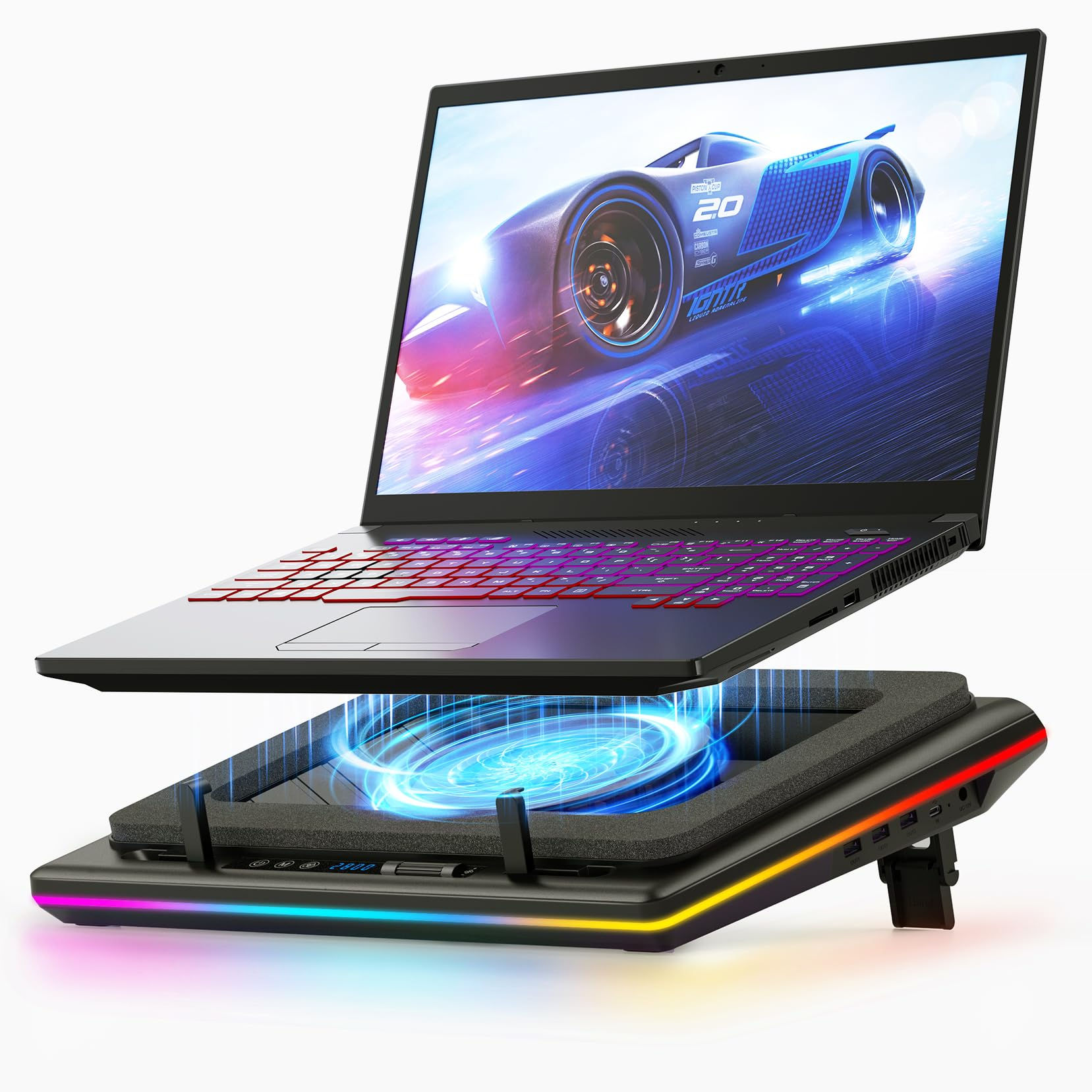 llano RGB Laptop Cooling Pad Gaming Laptop Cooler with Powerful Turbofan Fast Co