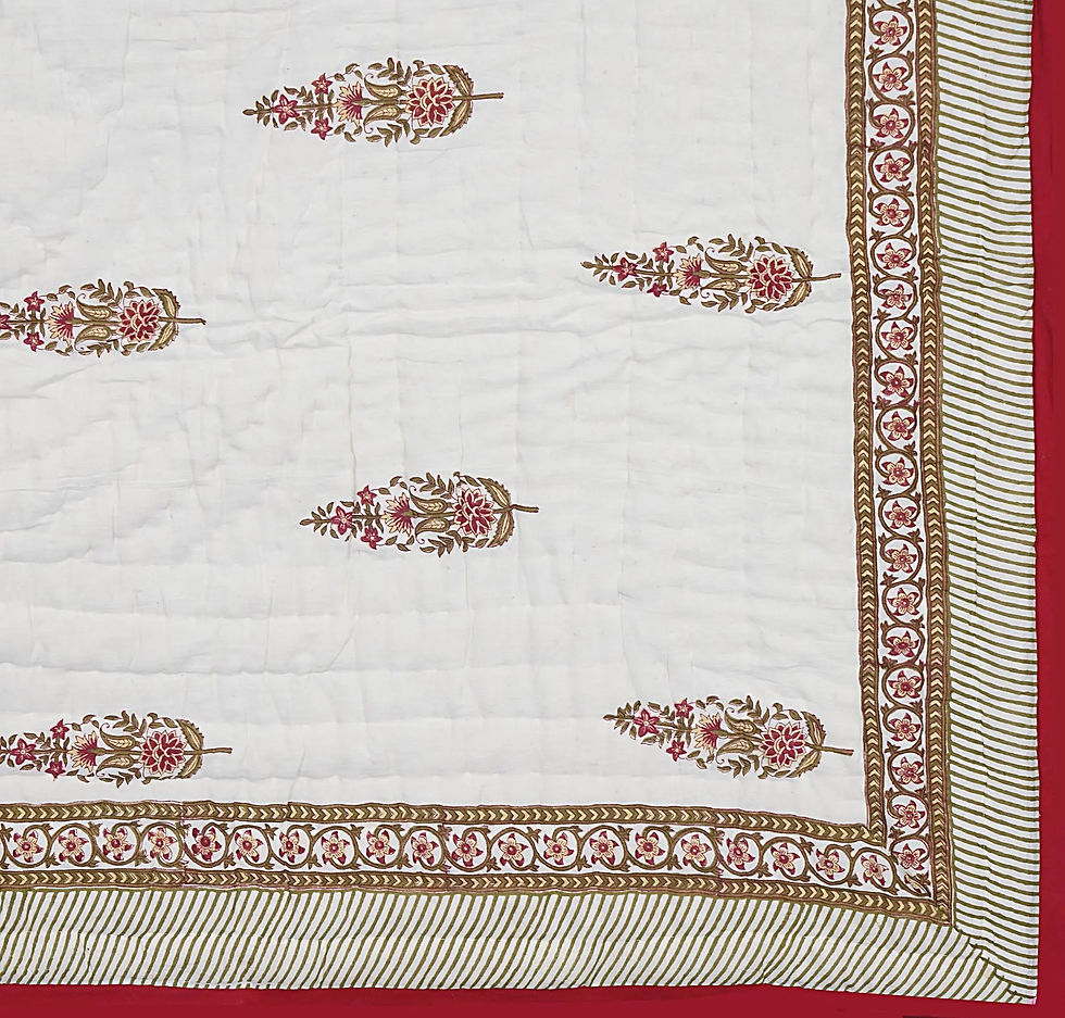 Thumbnail: "Mehrab Jaal Buta" Hand Block Printed Quilt