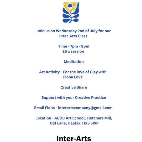 Inter-Arts 'For the love of Clay' happening on Wednesday 2nd of July. 