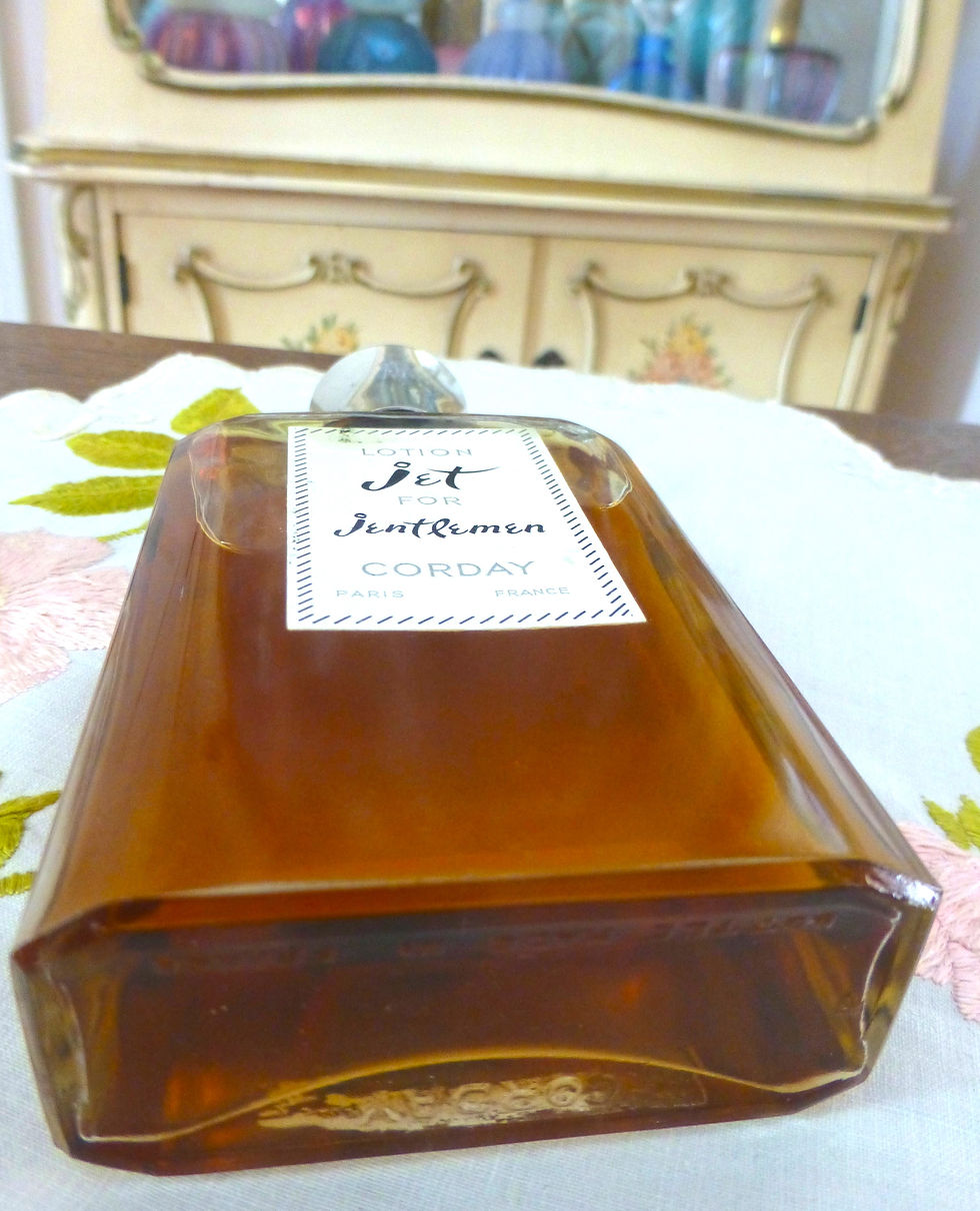 Thumbnail: Rare 1950s Corday Jet for Jentlemen After Shave Lotion, 4 oz French-made bottle with original labels, silver-tone cap and vin