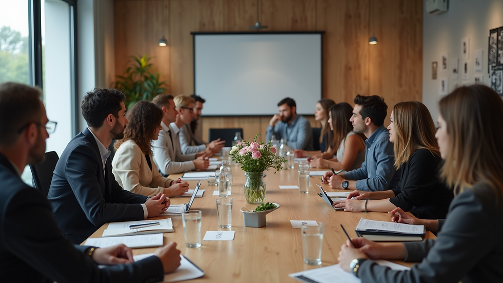 High angle view of a community meeting in a modern co-working space