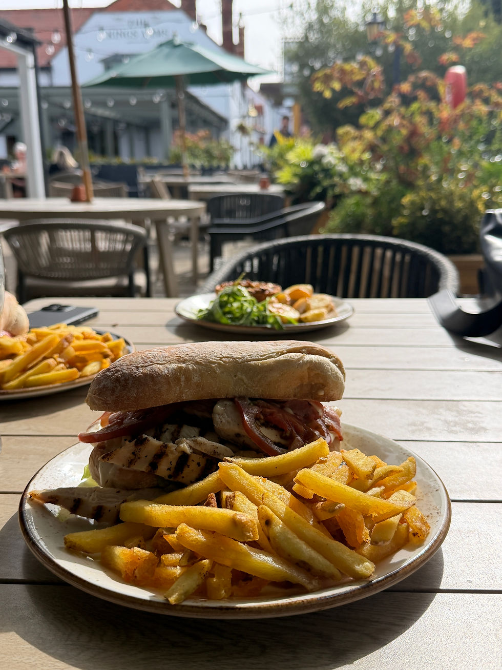 A well deserved treat at the king's Arms. You can order directly from the table which is really useful following your walk.
